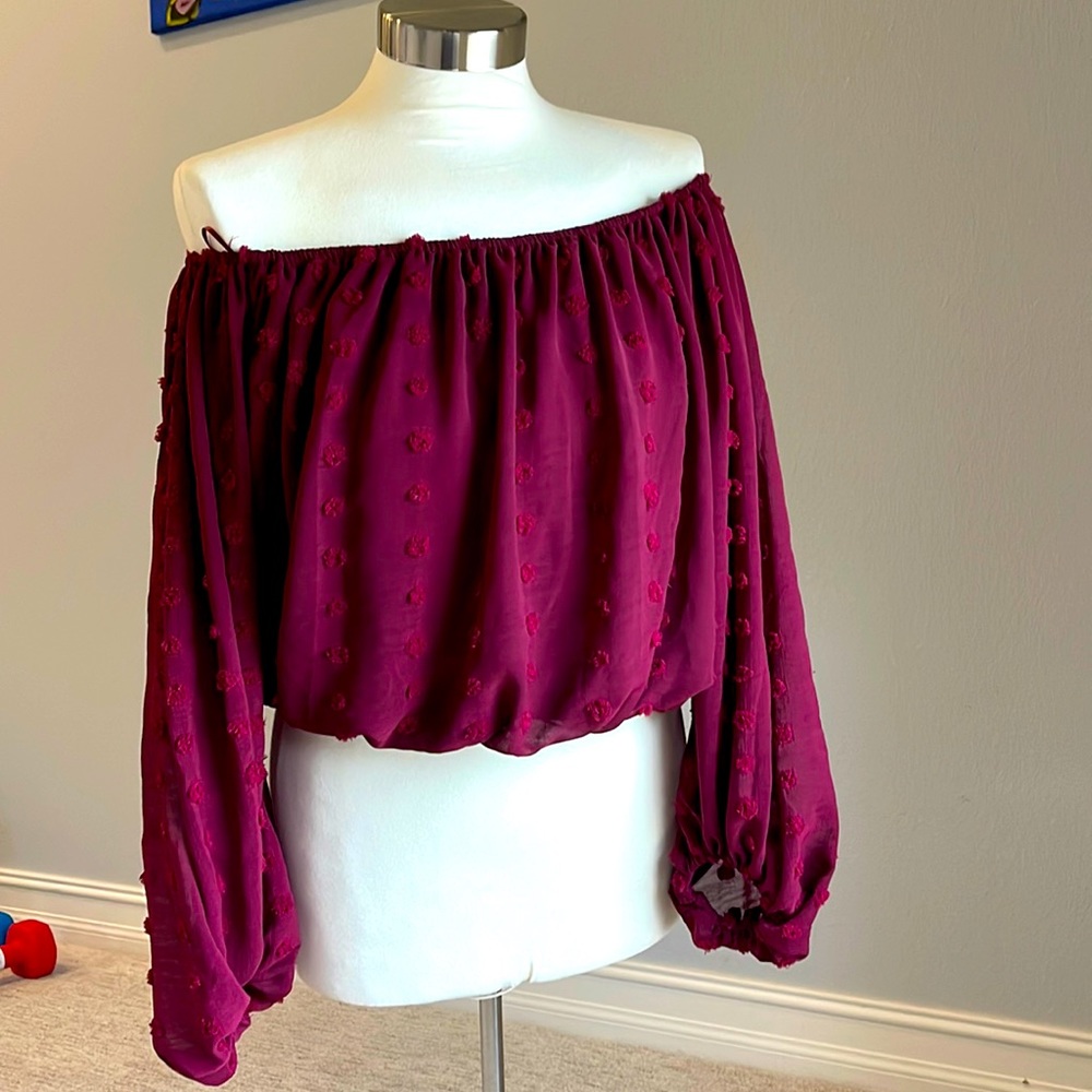 NWT Hyfve off the shoulder cranberry top
